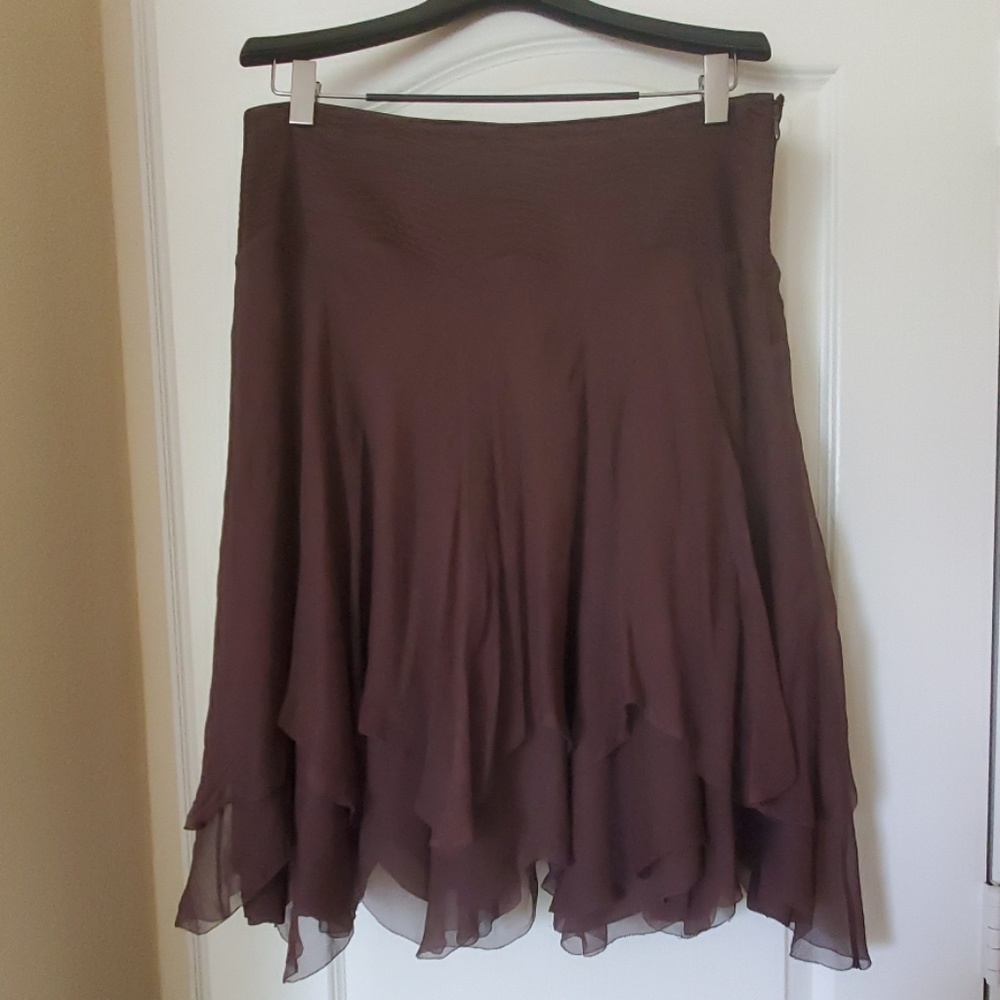 Brown Silk 2 Layered Handkerchief Hemmed Skirt